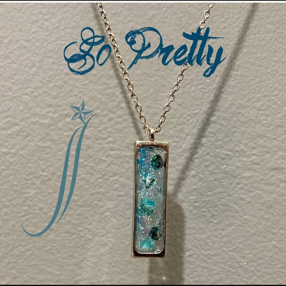 New! Natural stone and glitter pendant necklace boho - Picture 2 of 3